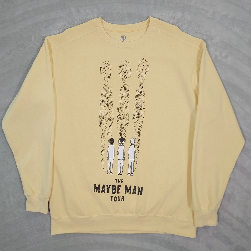 AJR The Maybe Man Tour 2024 Sweatshirt Mens L Yellow Crewneck Band Graphic